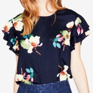 RACHEL Rachel Roy Floral-Print Flutter-Sleeve To Navy Combo NWOT